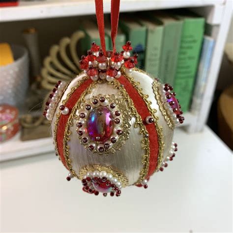 Vintage Handmade Beaded Red Jewel Christmas Ornament Red Etsy