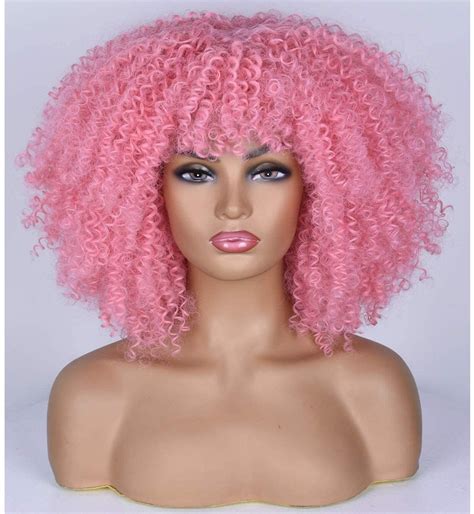 Pink Curly Afro Synthetic Wig Etsy