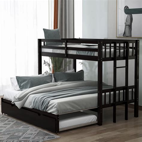 Euroco Wood Twin Over Twin Bunk Bed With Trundle For Kids Room