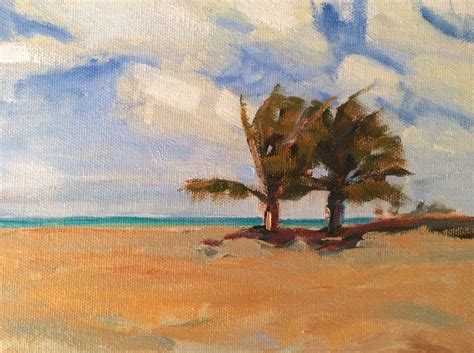 Plein Air Seascape Beach Ocean Palm Trees Bahamas 6 X 8 Original