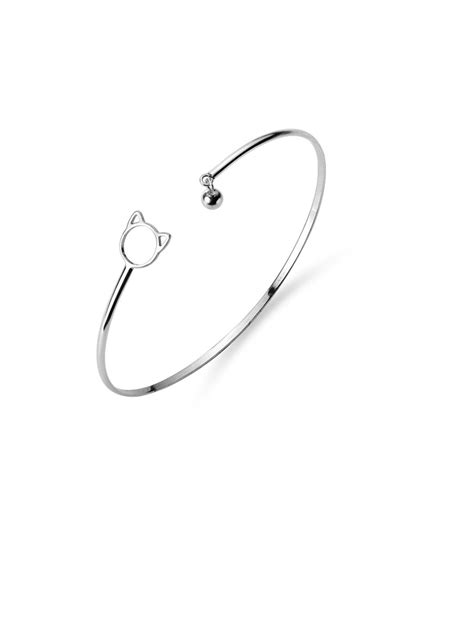Sterling Silver With Platinum Plated Fashion Cat Bangles