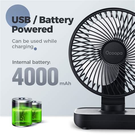 Usb Desk Fan 4000mah Rechargeable Battery Operated Table Fan 4 Speeds