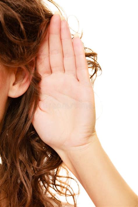 Part Of Head Woman With Hand To Ear Listening Stock Photo Image Of