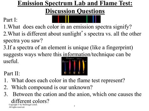 Emission Spectrum Lab And Flame Test Discussion Questions