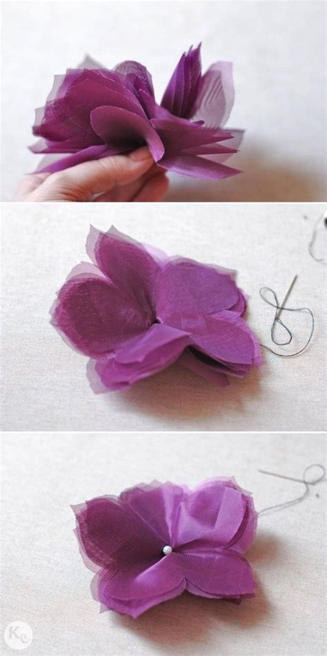 If you cut it while folded, you may get jagged edges. DIY #31. Corsage de flor de tul/Tulle flower corsage | Fabric flowers diy, Embroidery flowers ...