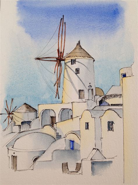 Oia Santorini Greece Architecture Artists Watercolor Architecture