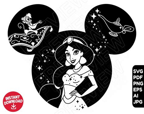 Jasmine Svg Aladdin Disney Princess Svg Png Clipart Etsy