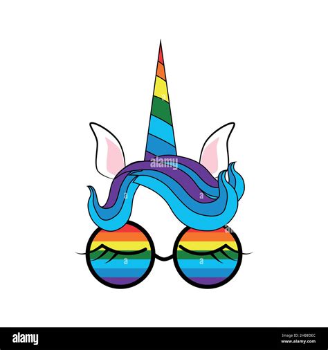illustration of a cute unicorn face in sunglasses rainbow hearts stock vector image and art alamy