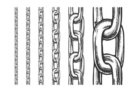 Iron Chain Seamless Pattern In Different Scale Vector Metal Drawing