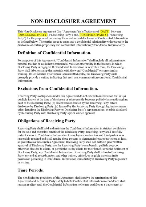 Non Disclosure Agreement Template Free Download Easy Legal Docs