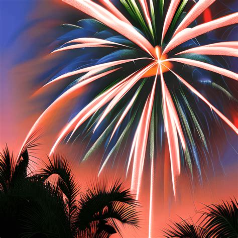 Sunset Palm Fireworks Photograph · Creative Fabrica