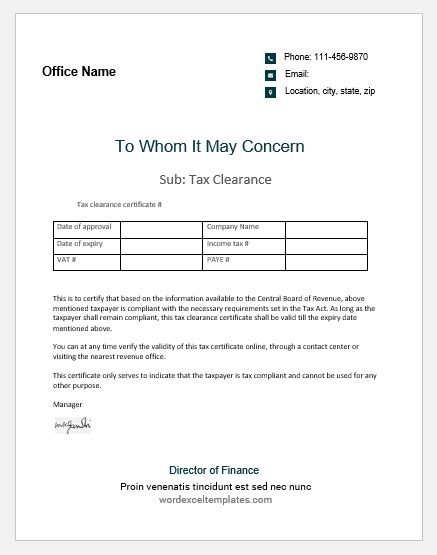 A request letter for certificate of residence is written to the gazette officer in the government or an authorized person, it could be the landlord, the tax agents or any other application for provisional certificate. Tax Clearance Certificate Templates | Word & Excel Templates