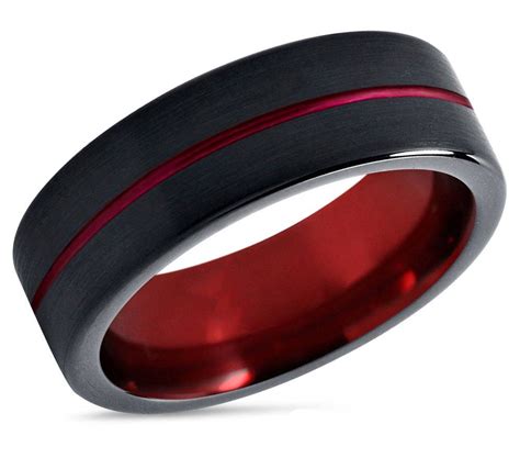Tungsten Ring Mens Black Red Wedding Band Ring Tungsten