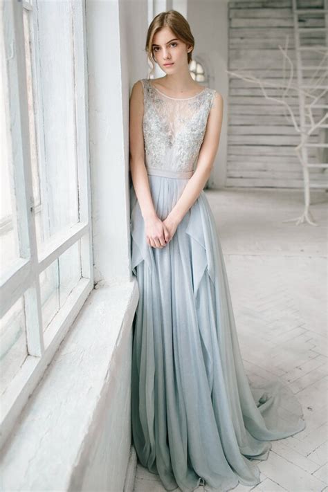 Silver Grey Wedding Dress Lobelia Silk Bridal Gown Open