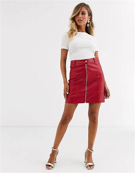 Morgan Pu Zip Through Mini Skirt In Red Asos