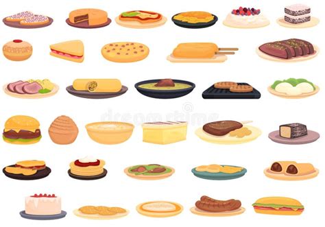 Australian Cuisine Icons Set Cartoon Vector Cake Breakfast Stock
