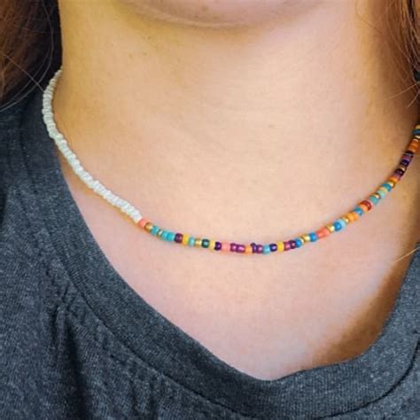 Handmade Seed Bead Choker Boho Beaded Necklace Elastic Multi Color