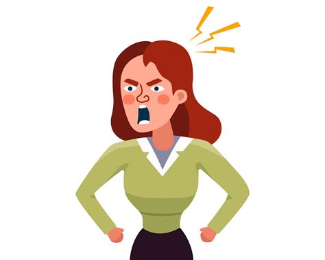 Angry Woman Screams Loudly Angry Girl Is Angry Flat Vector