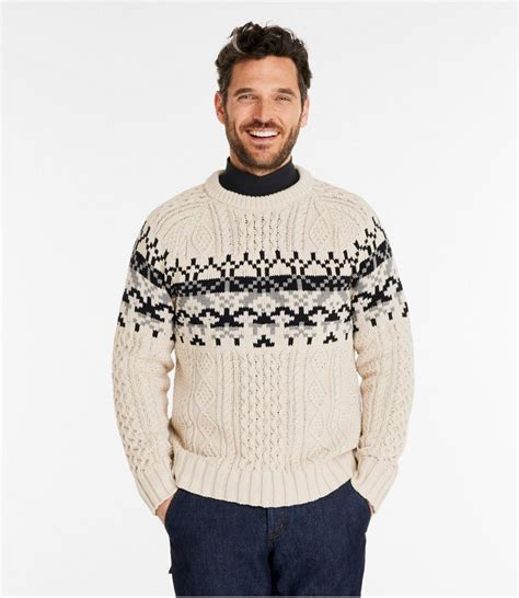 Mens Signature Cotton Fisherman Sweater Crewneck Fair Isle