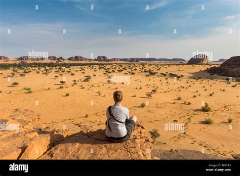 Woman Enjoying The Beautiful Scenery Ennedi Plateau Unesco World