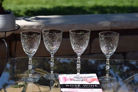 4 Vintage Etched Crystal Wine Glasses Tiffin Franciscan Sonja 1940s