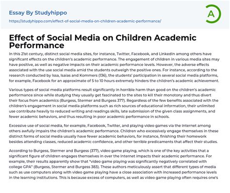 Effect Of Social Media On Children Academic Performance Essay Example