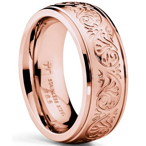 Ringwright Co Rosetone Pink Womens Stainless Steel Ring Wedding Band With Engraved