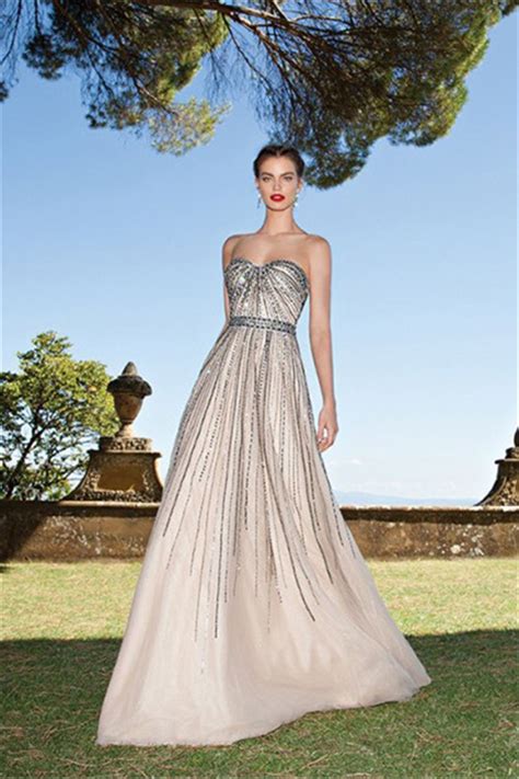 Sparkly A Line Sweetheart Long Champagne Tulle Sequin Beaded Prom Dress