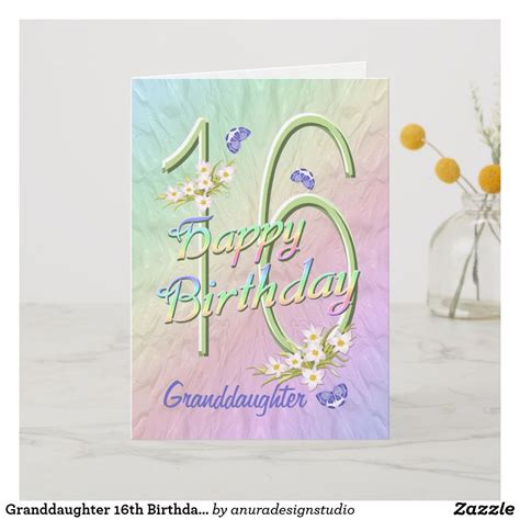 Granddaughter 16th Birthday Butterfly Garden Card 16th Birthday Card