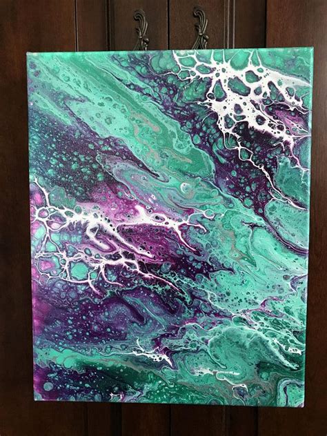 Original Acrylic Abstract Painting Turquoise Purple White Acrylic