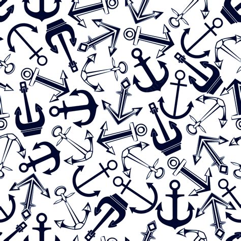 Retro Nautical Themed Seamless Pattern Of Blue Anchors Background