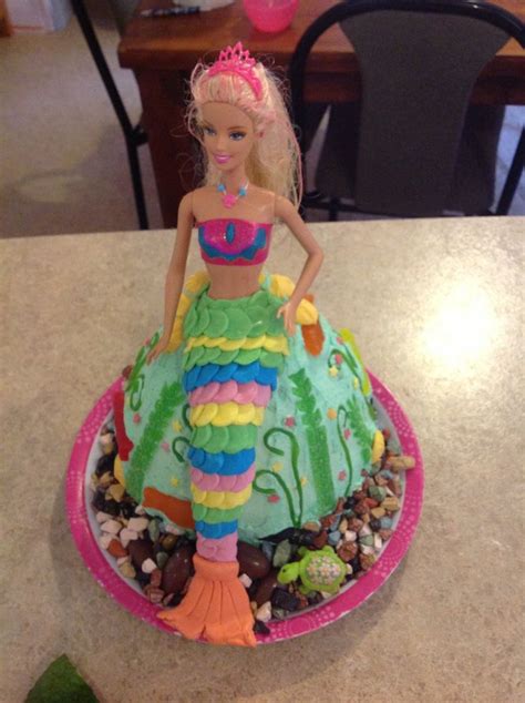 Cake was chocolate with choc buttercream and choc sprinkles between the layers too! Merliah barbie in a mermaid tail birthday cake- for two special 6 year olds | 6 yr old bday in ...