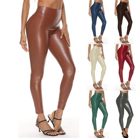 Sexy Womens Pants Stretch High Waisted Leather Pants Elastic Tight Leggings Plus Size Wish