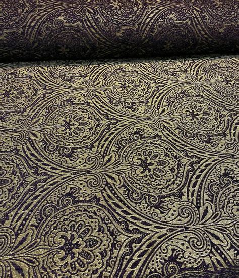 Medellin Damask Purple Gold Upholstery Fabric By The Yard Etsy