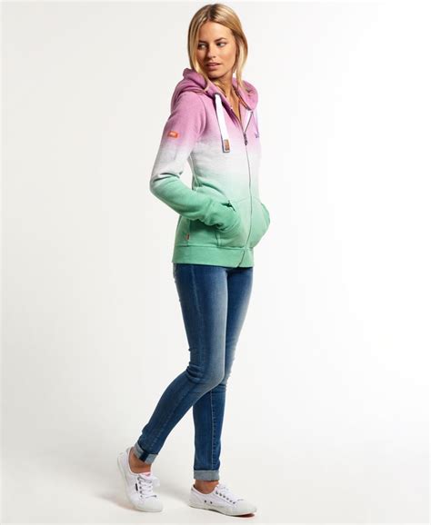 Womens Duo Dip Dye Zip Hoodie In Parched Pinkice Marlmint Superdry