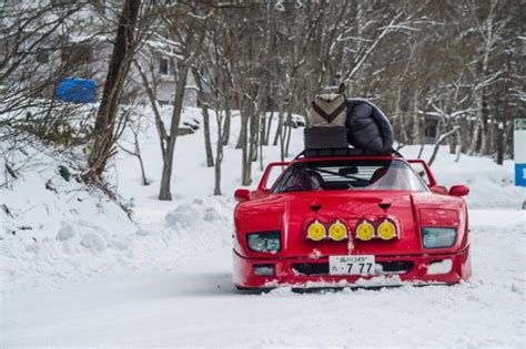 Back to the future vehicles. Ferrari F40 tackles the snow