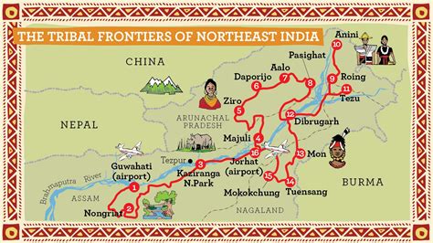 Illustrated Travel Map Of Tribal Frontiers Of Northeast India Tour