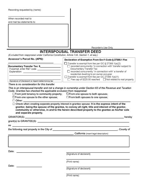 Free California Interspousal Transfer Deed Form Pdf