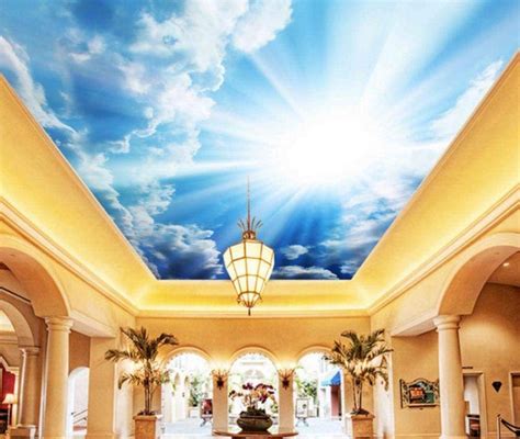 3d Ceiling Wallpaper Lifelike Blue Sky And White Clouds 3d Wallpaper