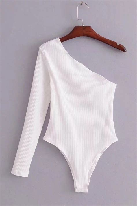 2019 Summer Women Sexy One Shoulder Bodycon Bodysuits Skinny Casual Long Sleeve Solid Playsuit
