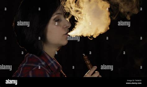 Beautiful Young Woman Smoking Hookah Attractive Girl Smoking Flavored Tobacco Blow Out Smoke