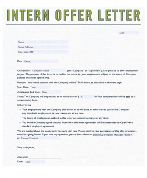 13 Internship Offer Letters Samples Examples Format Download