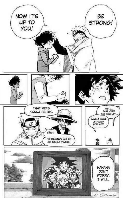 Izuku Naruto Luffy Goku Ichigo Crossover Cool Text Comic Manga