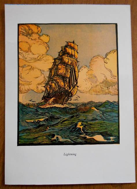 Nautical Art Print Clipper Ship Lightning 1936 Vintage Wood Engraving