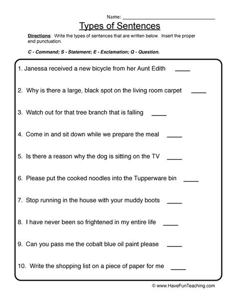Types Of Sentences Worksheet By Teach Simple