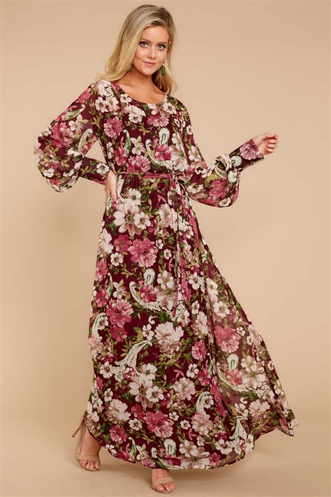 stunning burgundy floral maxi floral print maxi dress dress 58 red dress boutique
