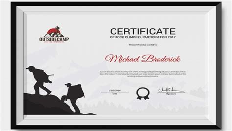rock climbing certificates  word psd ai indesign format