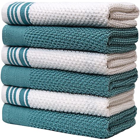 premium kitchen towels 16”x 28” 6 pack large cotton kitchen hand towels weft insert design