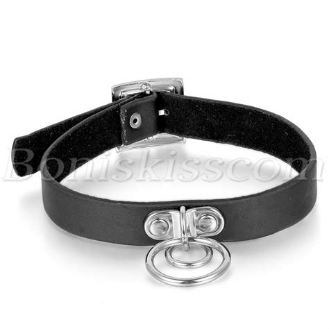 Gothic Punk Rock Mens Womens Double O Ring Leather Collar Choker