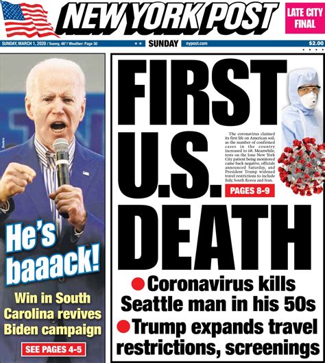 Ny Post Cover For Covers For Sunday March 1 2020 New York Post